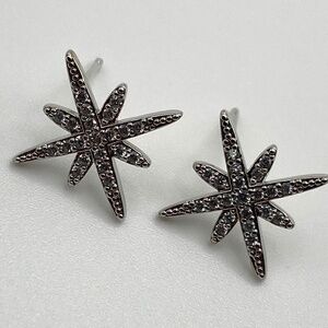 Star Burst Post Earrings Simple Elegant Silver Color Metal Cubic Zirconia